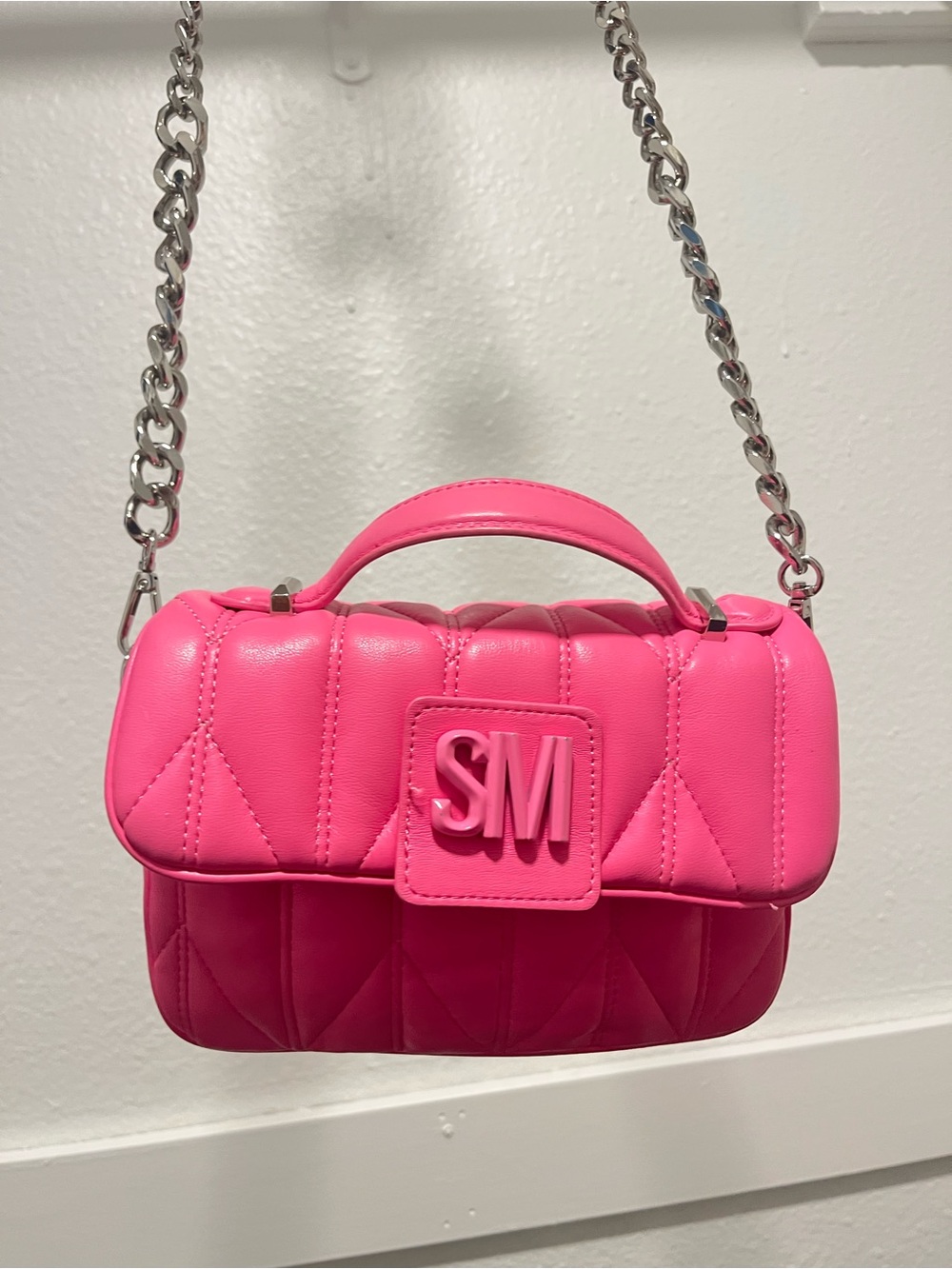 Steve Madden Quilted Mini Top-Handle Crossbody in Bright Pink